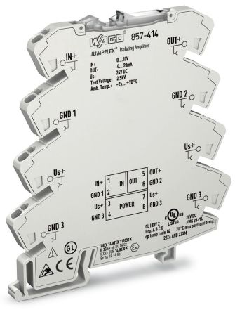 WAGO 857 Series Signal Conditioner, Voltage Input, Current Output, 24V dc Supply [857-414]; 279-2524