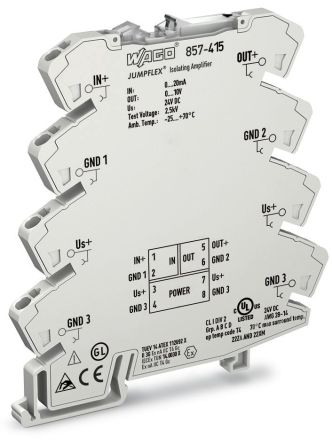 WAGO 857 Series Signal Conditioner, Current Input, Voltage Output, 24V dc Supply [857-415]; 279-2525