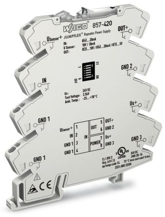 WAGO 857 Series Signal Conditioner, Current Input, Current, Voltage Output, 24V dc Supply [857-420]; 279-2527