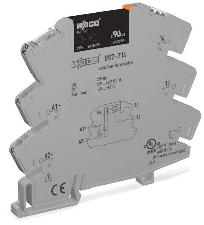 WAGO 857 Series Solid State Relay, 2 A Load, DIN Rail Mount, 240 V ac/dc Load [857-714]; 279-2536