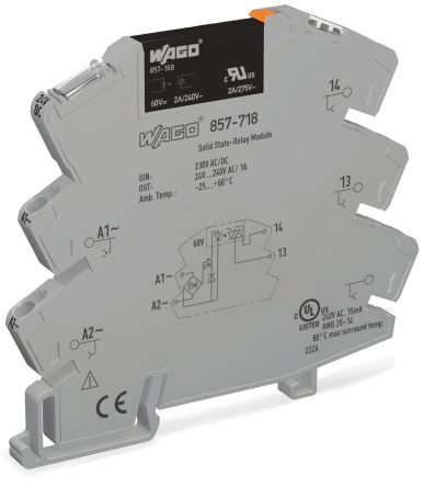 WAGO 857 Series Solid State Relay, 2 A Load, DIN Rail Mount, 240 V ac/dc Load [857-718]; 279-2538