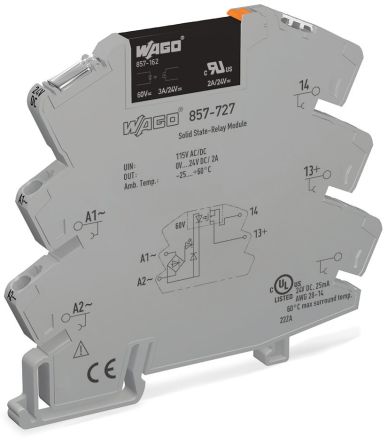 WAGO 857 Series Solid State Relay, 3 A Load, DIN Rail Mount, 30 V ac/dc Load [857-727]; 279-2539