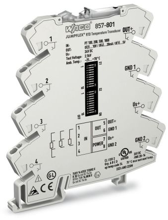 WAGO 857 Series Signal Conditioner, Temperature Input, Current, Voltage Output, 24V dc Supply [857-801]; 279-2540