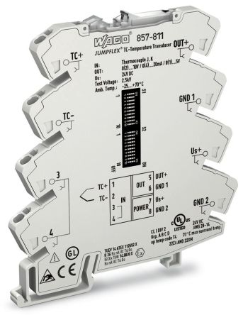 WAGO 857 Series Signal Conditioner, Temperature Input, Current, Voltage Output, 24V dc Supply [857-811]; 279-2542