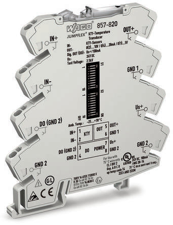 WAGO 857 Series Signal Conditioner, Temperature Input, Current, Voltage Output, 24V dc Supply [857-820]; 279-2544