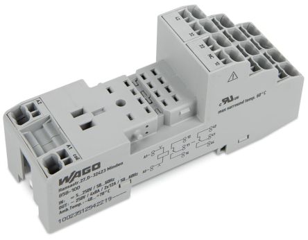 WAGO 858 4 Pin 300V DIN Rail Relay Socket, for use with Basic Relays [858-100]; 279-2548
