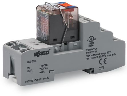 WAGO 858 Series Relay Module, DIN Rail Mount, 24V dc Coil, 4PDT, 4-Pole, 6A Load [858-390]; 279-2556