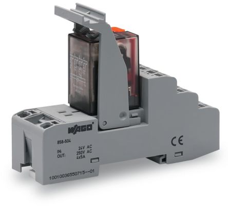 WAGO 858 Series Relay Module, DIN Rail Mount, 115V ac Coil, 4PDT, 4-Pole, 5A Load [858-507]; 279-2558