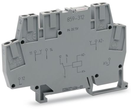 WAGO 859 Series Relay Module, DIN Rail Mount, 24V dc Coil, SPDT, 1-Pole, 5A Load [859-314]; 279-2565
