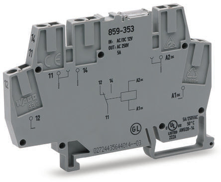 WAGO 859 Series Relay Module, DIN Rail Mount, 48V ac/dc Coil, SPDT, 1-Pole, 5A Load [859-355]; 279-2567