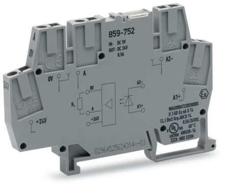 WAGO 859-752 859 Series Grey, 2.5mm², Cage Clamp Termination [859-752]; 279-2606