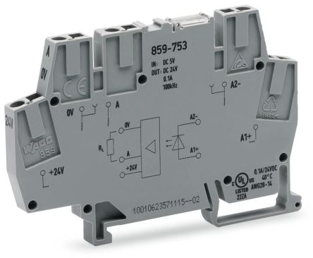 WAGO 859-753 859 Series Grey, 2.5mm², Cage Clamp Termination [859-753]; 279-2607