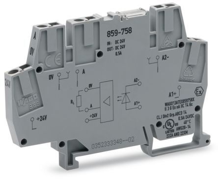 WAGO 859-758 859 Series Grey, 2.5mm², Cage Clamp Termination [859-758]; 279-2609