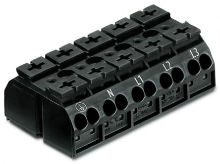 WAGO 862 Series Terminal Strip, 5-Way, 28A, 20 → 12 AWG Wire, Push-In Cage Clamp Termination [862-1505/999-950]; 279-2623