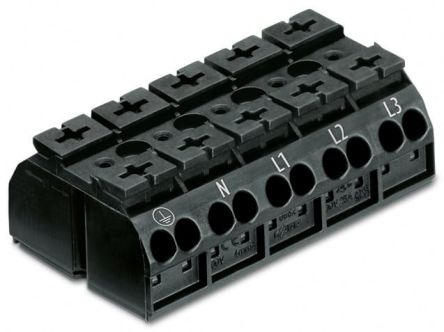 WAGO 862 Series Terminal Strip, 5-Way, 32A, 20 → 12 AWG Wire, Push-In Cage Clamp Termination [862-1515]; 279-2624