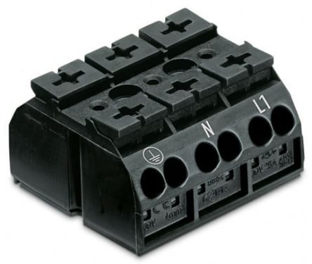 WAGO 862 Series Terminal Strip, 3-Way, 32A, 20 → 12 AWG Wire, Push-In Cage Clamp Termination [862-1593]; 279-2637