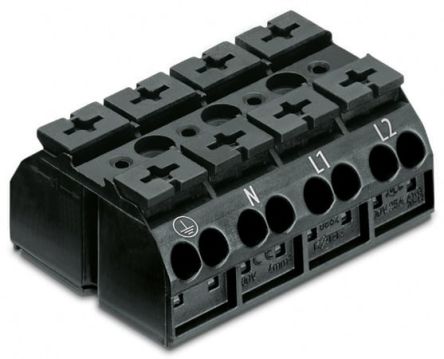 WAGO 862 Series Terminal Strip, 4-Way, 28A, 20 → 12 AWG Wire, Push-In Cage Clamp Termination [862-1594/999-950]; 279-2641