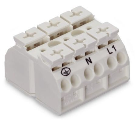 WAGO 862 Series Terminal Strip, 3-Way, 32A, 20 → 12 AWG Wire, Push-In Cage Clamp Termination [862-1603]; 279-2642