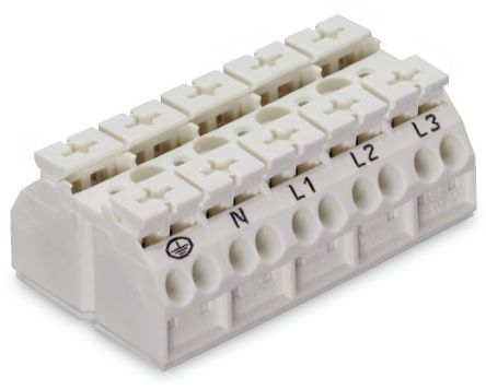 WAGO 862 Series Terminal Strip, 5-Way, 32A, 20 → 12 AWG Wire, Push-In Cage Clamp Termination [862-1615]; 279-2649