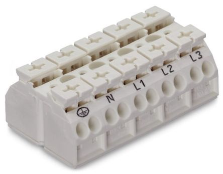 WAGO 862 Series Terminal Strip, 5-Way, 28A, 20 → 12 AWG Wire, Push-In Cage Clamp Termination [862-1615/999-950]; 279-2651