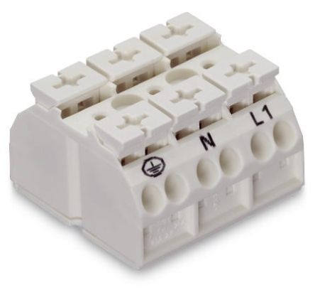 WAGO 862 Series Terminal Strip, 3-Way, 32A, 20 → 12 AWG Wire, Push-In Cage Clamp Termination [862-1633]; 279-2656