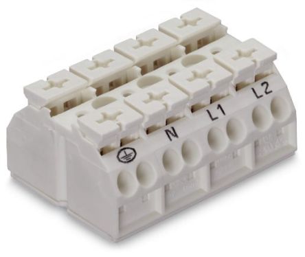 WAGO 862 Series Terminal Strip, 4-Way, 32A, 20 → 12 AWG Wire, Push-In Cage Clamp Termination [862-1634]; 279-2658