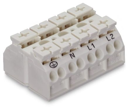 WAGO 862 Series Terminal Strip, 4-Way, 28A, 20 → 12 AWG Wire, Push-In Cage Clamp Termination [862-1634/999-950]; 279-2659