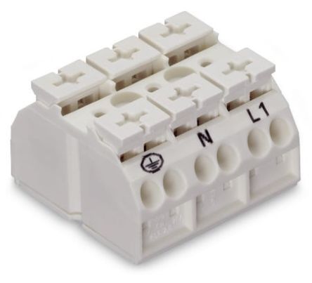 WAGO 862 Series Terminal Strip, 3-Way, 28A, 20 → 12 AWG Wire, Push-In Cage Clamp Termination [862-1693/999-950]; 279-2665