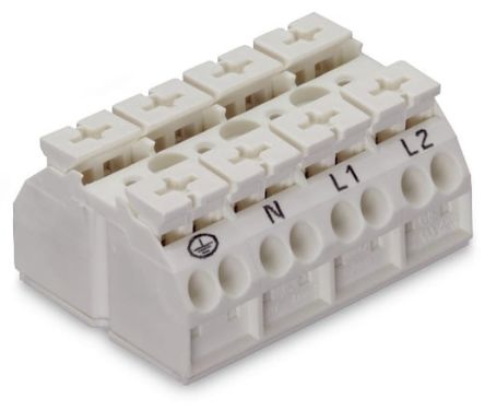 WAGO 862 Series Terminal Strip, 4-Way, 28A, 20 → 12 AWG Wire, Push-In Cage Clamp Termination [862-1694/999-950]; 279-2668