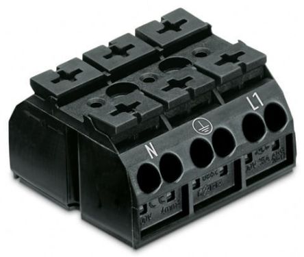 WAGO 862 Series Terminal Strip, 3-Way, 32A, 20 → 12 AWG Wire, Push-In Cage Clamp Termination [862-2533]; 279-2676