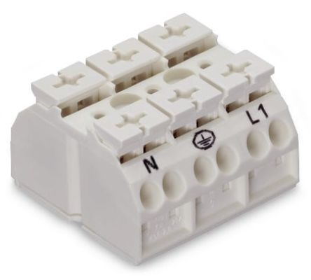 WAGO 862 Series Terminal Strip, 3-Way, 32A, 20 → 12 AWG Wire, Push-In Cage Clamp Termination [862-2693]; 279-2693