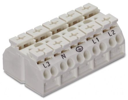 WAGO 862 Series Terminal Strip, 5-Way, 32A, 20 → 12 AWG Wire, Push-In Cage Clamp Termination [862-605]; 279-2707