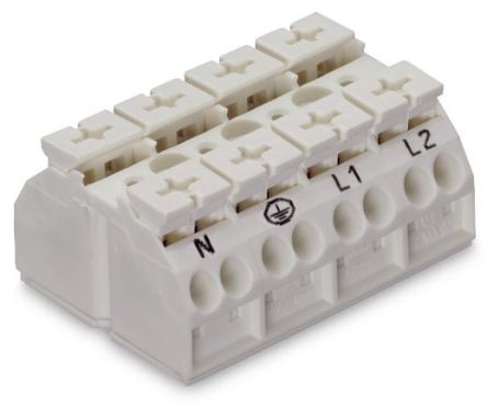 WAGO 862 Series Terminal Strip, 4-Way, 32A, 20 → 12 AWG Wire, Push-In Cage Clamp Termination [862-8634]; 279-2734