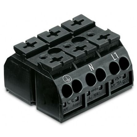 WAGO 862 Series Terminal Strip, 3-Way, 32A, 20 → 12 AWG Wire, Push-In Cage Clamp Termination [862-9533]; 279-2743