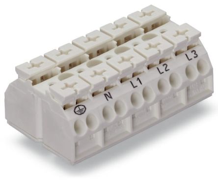 WAGO 862 Series Terminal Strip, 5-Way, 32A, 20 → 12 AWG Wire, Push-In Cage Clamp Termination [862-9615]; 279-2752