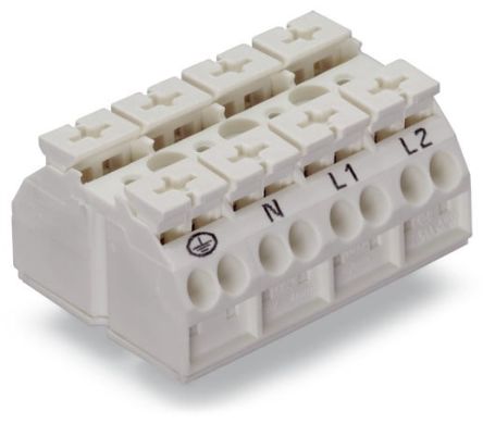 WAGO 862 Series Terminal Strip, 4-Way, 32A, 20 → 12 AWG Wire, Push-In Cage Clamp Termination [862-9634]; 279-2755
