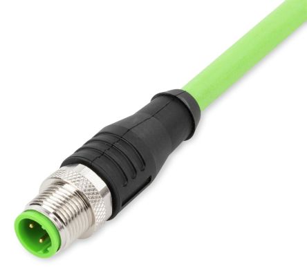 WAGO756, 5m Cat5e, Green M12 to Male, Aluminium Foil, Tinned Copper Braid, Terminated Polyurethane Sheath [756-1201/060-050]; 279-3193