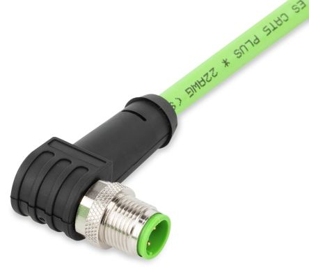 WAGO756, 10m Cat5e, Green M12 to Male, Aluminium Foil, Tinned Copper Braid, Terminated Polyurethane Sheath [756-1202/060-100]; 279-3197