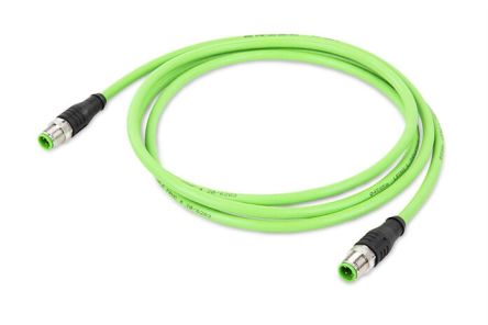 WAGO756, 2m Cat5e, Green M12 to Male M12 Male, Aluminium Foil, Tinned Copper Braid, Terminated Polyurethane Sheath [756-1203/060-020]; 279-3199