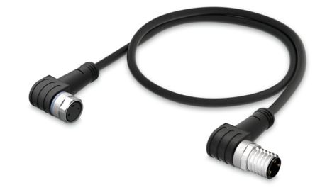 WAGO Right Angle Female 3 way M8 to Right Angle Male 3 way M8 Actuator/Sensor Cable, 1m [756-5204/030-010]; 279-3256