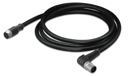 WAGO Straight Female 4 way M12 to Right Angle Male 4 way M12 Actuator/Sensor Cable, 1m [756-5402/040-010]; 279-3272
