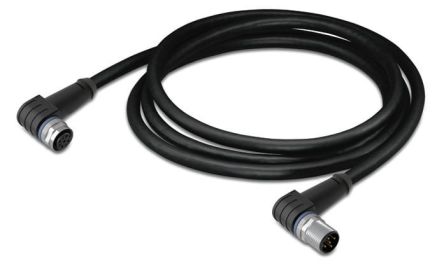 WAGO Right Angle Female 3 way M12 to Right Angle Male 3 way M12 Actuator/Sensor Cable, 1m [756-5404/030-010]; 279-3277