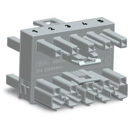 WAGO 770 Series Distribution Connector, 5-Pole, Female, Male, Cable Mount, 25A, IP20 [770-1744]; 279-3733