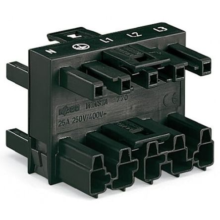 WAGO 770 Series Distribution Connector, 5-Pole, Female, Male, Cable Mount, 25A, IP20 [770-609]; 279-3854