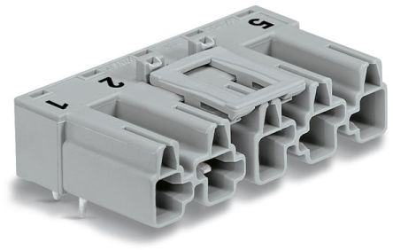 WAGO 770 Series Angled PCB PCB Header, 5 Contact(s), 10 mm Pitch, 1 Row(s), Shrouded [770-855/011-000]; 279-3971