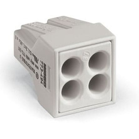 WAGO 773 Series Junction Box Connector, 4-Way, 24A, 18 → 14 AWG Wire, Push In Termination [773-494]; 279-3991