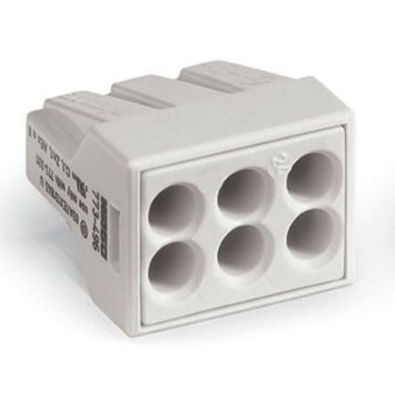 WAGO 773 Series Junction Box Connector, 6-Way, 24A, 18 → 14 AWG Wire, Push In Termination [773-496]; 279-3992