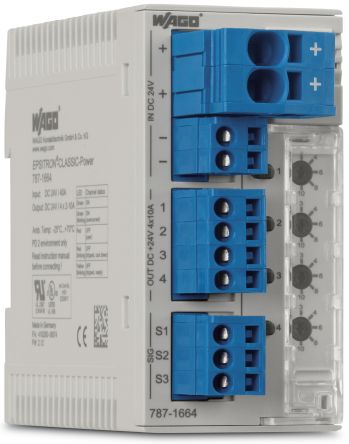 WAGO Electronic Circuit Breaker 10A 24V 787, 4 channels , DIN Rail [787-1664/000-004]; 279-4098