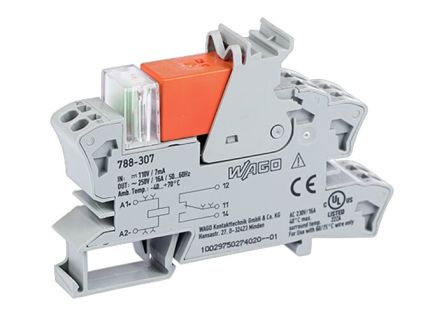 WAGO 788 Series Relay Module, DIN Rail Mount, 110V dc Coil, SPDT, 1-Pole, 16A Load [788-307]; 279-4210