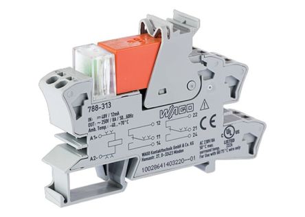 WAGO 788 Series Relay Module, DIN Rail Mount, 48V dc Coil, DPDT, 2-Pole, 8A Load [788-313]; 279-4211